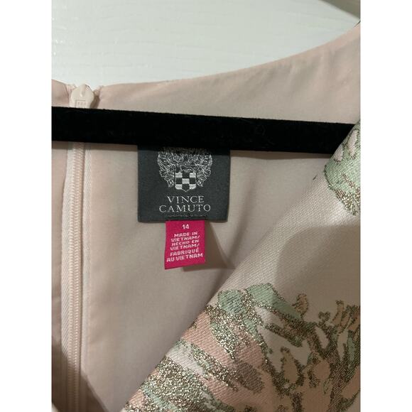 Vince Camuto blush metalic Jacquard Pleated Cap Sleeve Fit & Flare Dress, Sz 14 - Picture 7 of 12